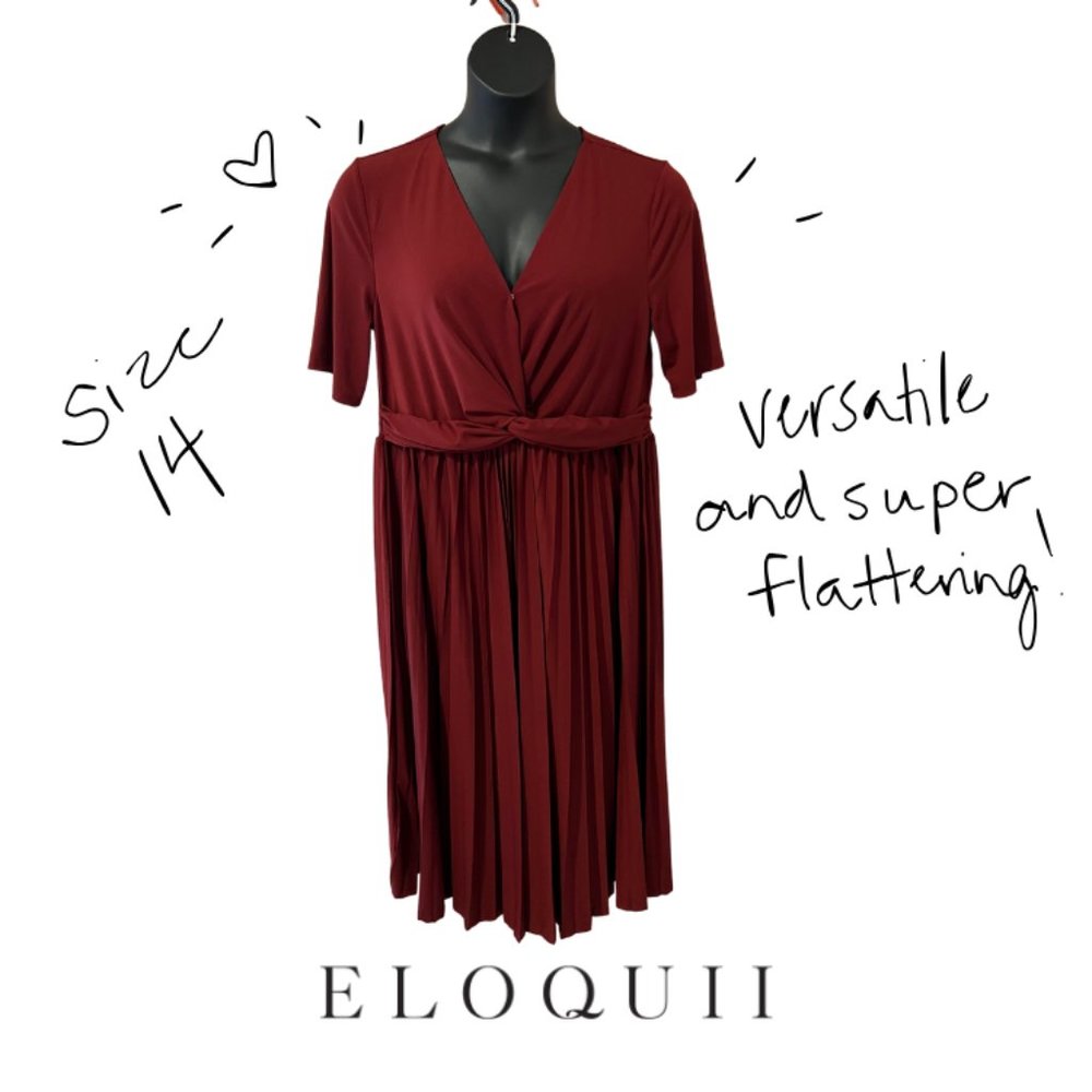 Eloquii Knot Front Pleated Dress in Size 14 in Cabernet - New With Tags